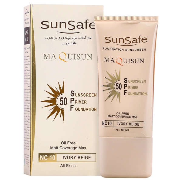 ضد آفتاب کرم پودری و پرایمری مکی سان SPF50 سان سیف (بژ عاجی)