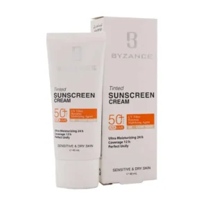 کرم ضد آفتاب +SPF50 بیزانس مناسب پوست خشک و حساس 40 میلی لیتر (رنگ بژ روشن)