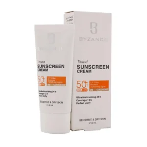 کرم ضد آفتاب +SPF50 بیزانس مناسب پوست خشک و حساس 40 میلی لیتر (رنگ بژ طلایی)